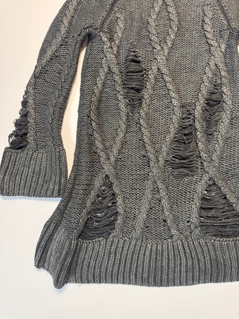 ALEXANDER McQUEEN 09 Dark Gray Cable-Knit Turtleneck Sweater Dress Distressed SM - Picture 7 of 16